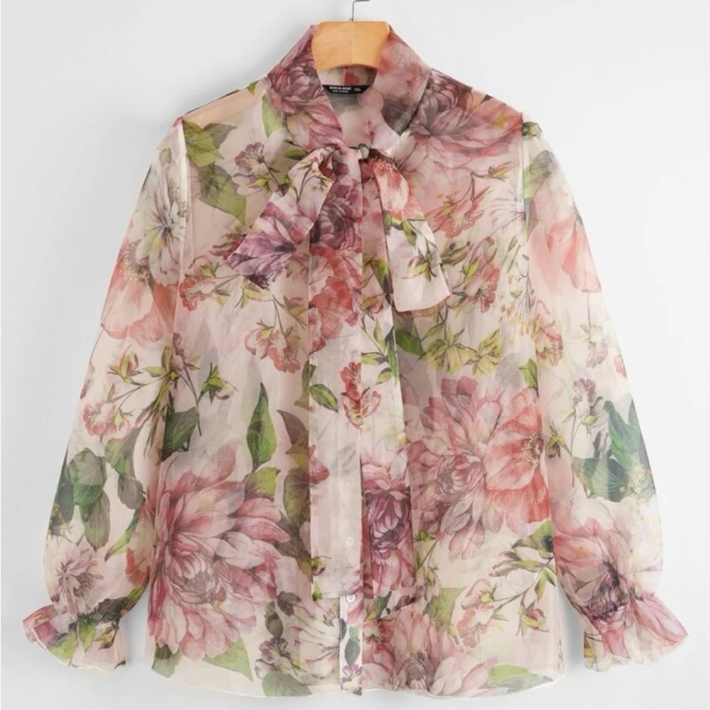 SHEIN Allover Floral Sheer Blouse
